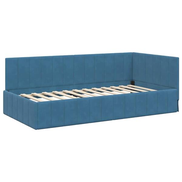 Grote foto vidaxl hoekbedframe met hoofdeinde blauw 90 x 200 cm fluweel antiek en kunst stoelen en banken