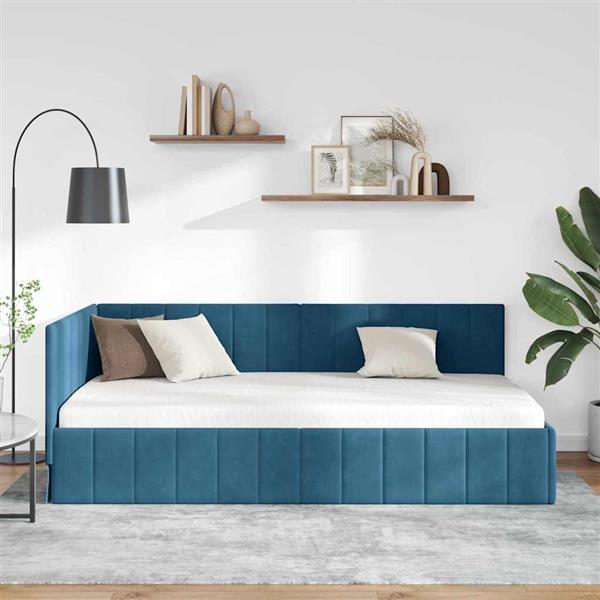 Grote foto vidaxl hoekbedframe met hoofdeinde blauw 90 x 200 cm fluweel antiek en kunst stoelen en banken