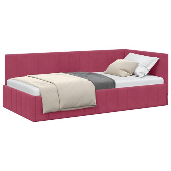 Grote foto vidaxl hoekbedframe met hoofdeinde wijnrood 90 x 190 cm fluweel antiek en kunst stoelen en banken