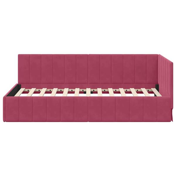 Grote foto vidaxl hoekbedframe met hoofdeinde wijnrood 90 x 190 cm fluweel antiek en kunst stoelen en banken