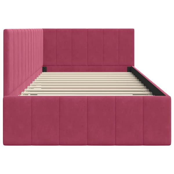 Grote foto vidaxl hoekbedframe met hoofdeinde wijnrood 90 x 190 cm fluweel antiek en kunst stoelen en banken
