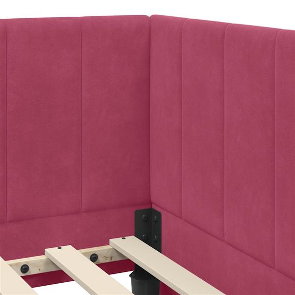Grote foto vidaxl hoekbedframe met hoofdeinde wijnrood 90 x 190 cm fluweel antiek en kunst stoelen en banken
