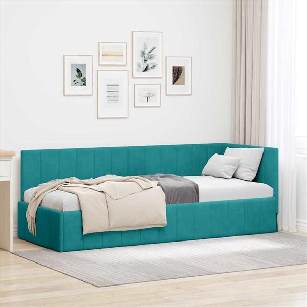 Grote foto vidaxl hoekbedframe met hoofdeinde turquoise 80 x 200 cm fluweel antiek en kunst stoelen en banken