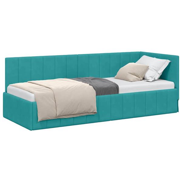 Grote foto vidaxl hoekbedframe met hoofdeinde turquoise 80 x 200 cm fluweel antiek en kunst stoelen en banken