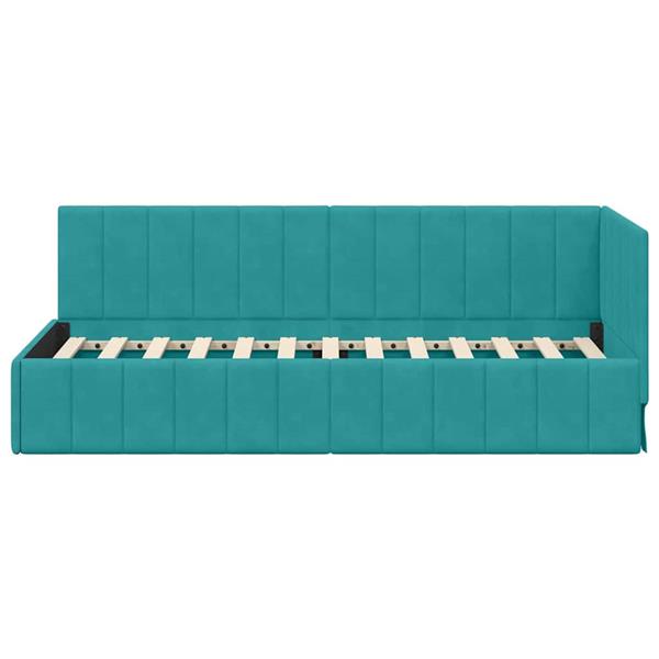 Grote foto vidaxl hoekbedframe met hoofdeinde turquoise 80 x 200 cm fluweel antiek en kunst stoelen en banken