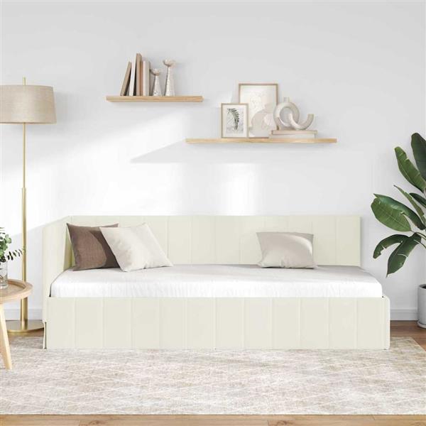 Grote foto vidaxl hoekbedframe met hoofdeinde cr me 80 x 200 cm fluweel antiek en kunst stoelen en banken