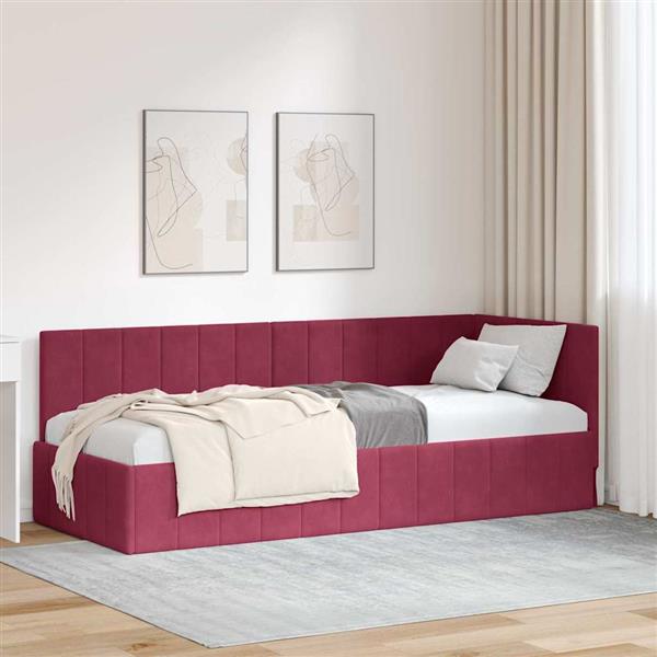 Grote foto vidaxl hoekbedframe met hoofdeinde wijnrood 80 x 200 cm fluweel antiek en kunst stoelen en banken