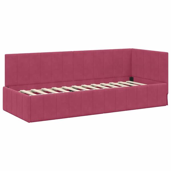 Grote foto vidaxl hoekbedframe met hoofdeinde wijnrood 80 x 200 cm fluweel antiek en kunst stoelen en banken