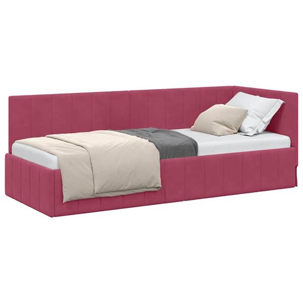 Grote foto vidaxl hoekbedframe met hoofdeinde wijnrood 80 x 200 cm fluweel antiek en kunst stoelen en banken