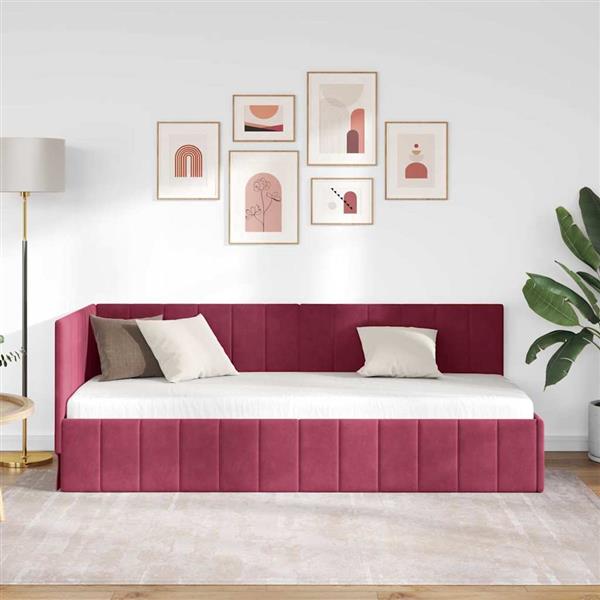 Grote foto vidaxl hoekbedframe met hoofdeinde wijnrood 80 x 200 cm fluweel antiek en kunst stoelen en banken