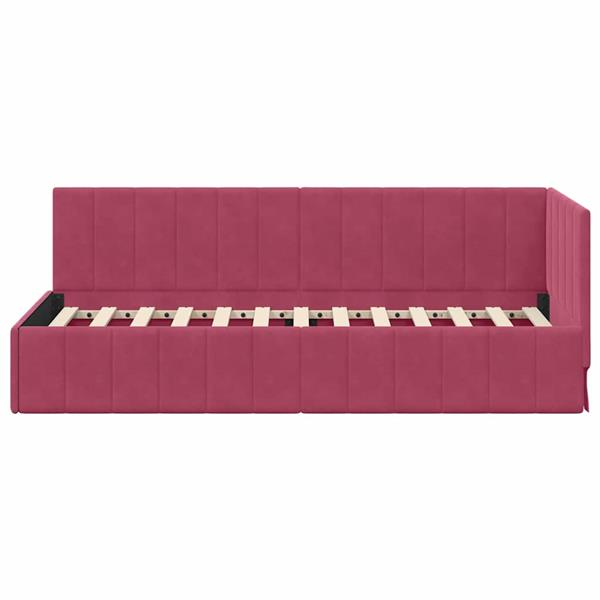 Grote foto vidaxl hoekbedframe met hoofdeinde wijnrood 80 x 200 cm fluweel antiek en kunst stoelen en banken