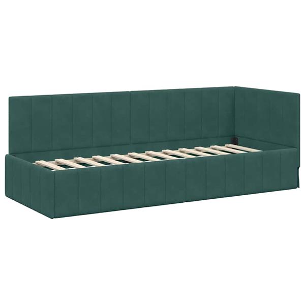 Grote foto vidaxl hoekbedframe met hoofdeinde donkergroen 80 x 200 cm fluweel antiek en kunst stoelen en banken