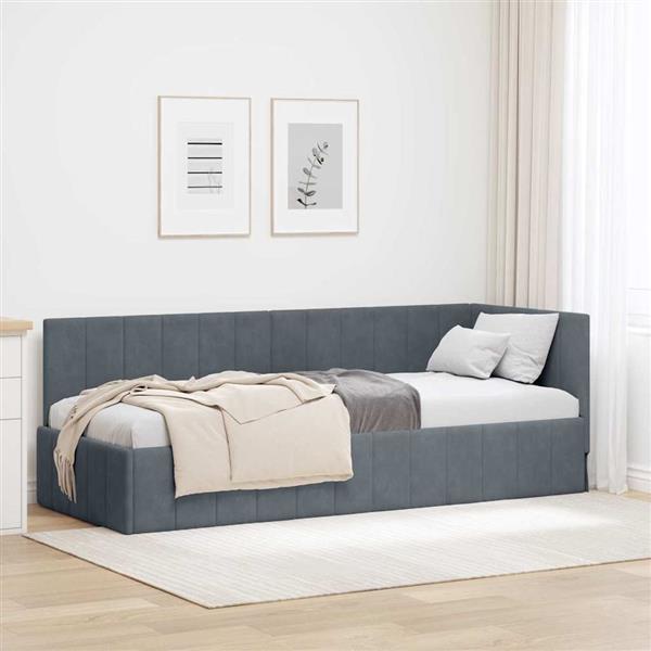 Grote foto vidaxl hoekbedframe met hoofdeinde donkergrijs 80 x 200 cm fluweel antiek en kunst stoelen en banken