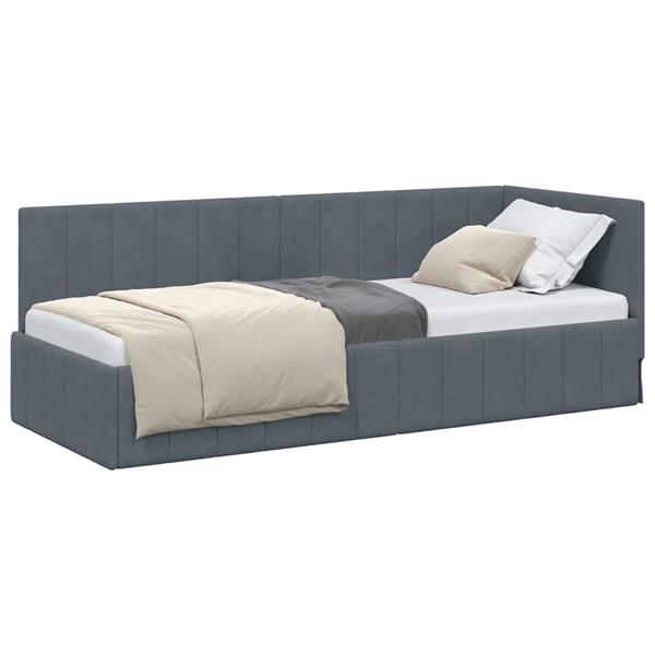 Grote foto vidaxl hoekbedframe met hoofdeinde donkergrijs 80 x 200 cm fluweel antiek en kunst stoelen en banken