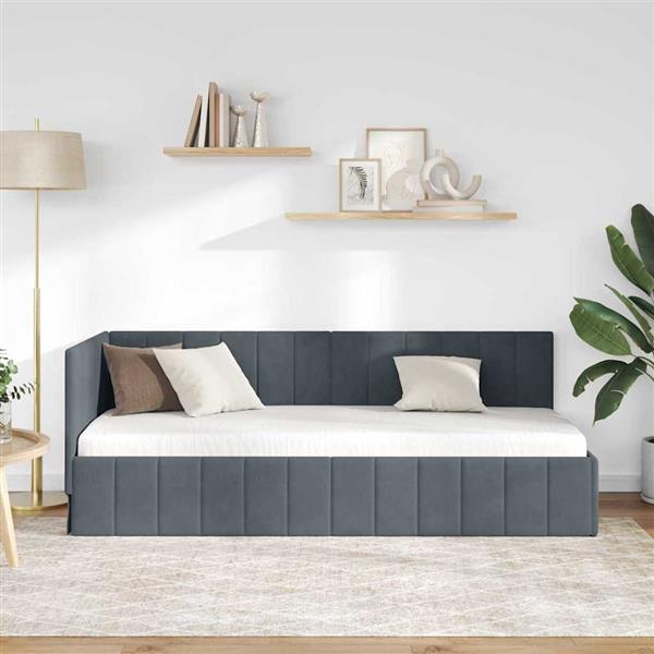 Grote foto vidaxl hoekbedframe met hoofdeinde donkergrijs 80 x 200 cm fluweel antiek en kunst stoelen en banken