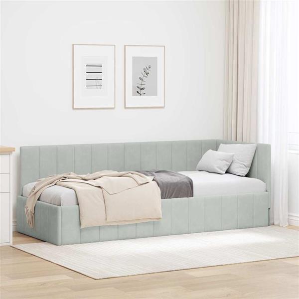 Grote foto vidaxl hoekbedframe met hoofdeinde lichtgrijs 80 x 200 cm fluweel antiek en kunst stoelen en banken