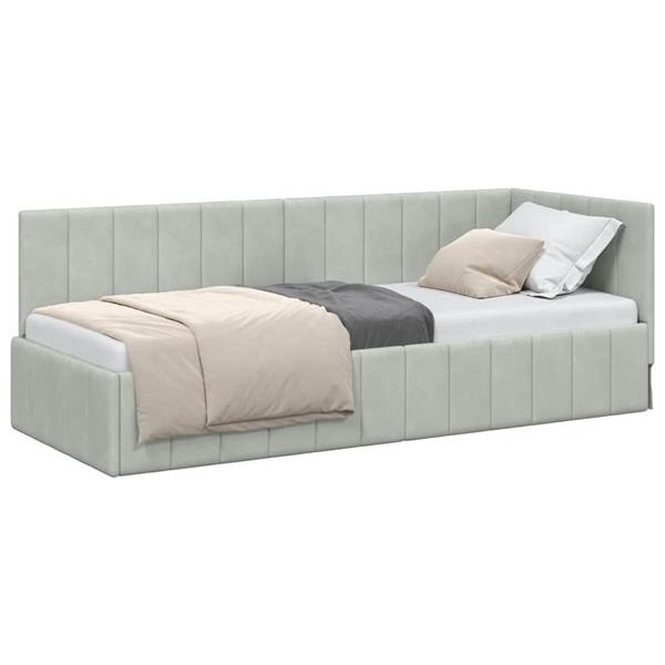 Grote foto vidaxl hoekbedframe met hoofdeinde lichtgrijs 80 x 200 cm fluweel antiek en kunst stoelen en banken
