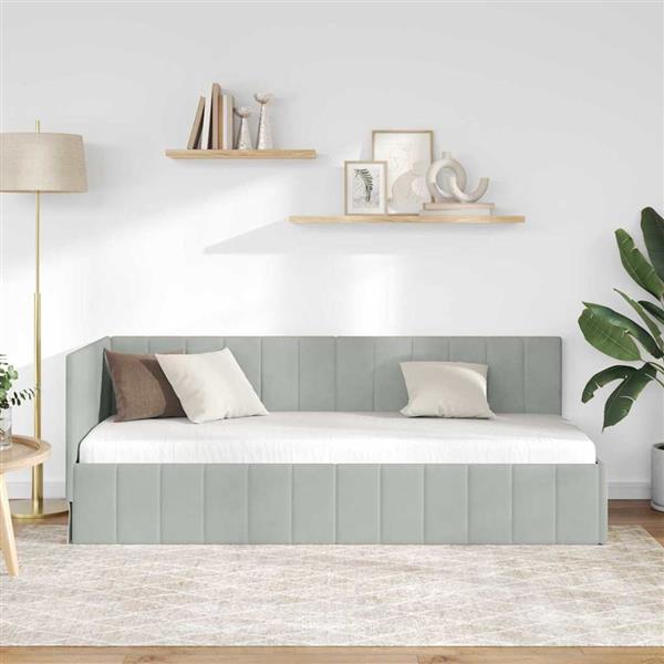 Grote foto vidaxl hoekbedframe met hoofdeinde lichtgrijs 80 x 200 cm fluweel antiek en kunst stoelen en banken