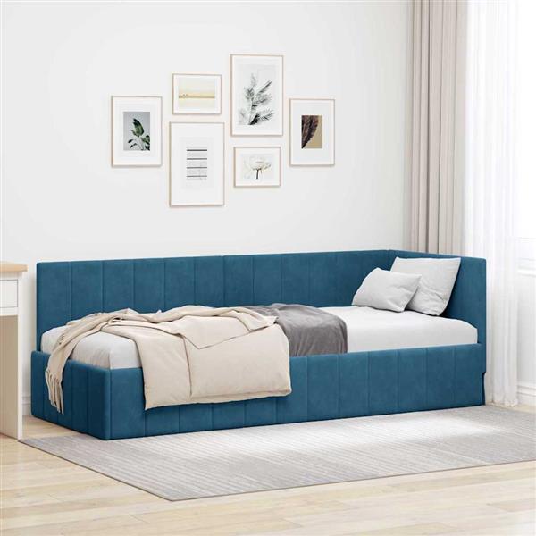 Grote foto vidaxl hoekbedframe met hoofdeinde blauw 80 x 200 cm fluweel antiek en kunst stoelen en banken