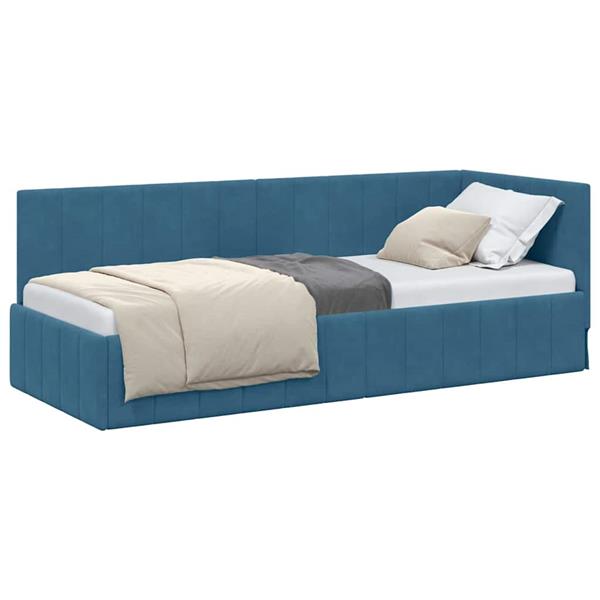 Grote foto vidaxl hoekbedframe met hoofdeinde blauw 80 x 200 cm fluweel antiek en kunst stoelen en banken