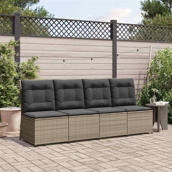 Grote foto vidaxl tuinbank met kussen grijs poly riet tuin en terras tuinmeubelen