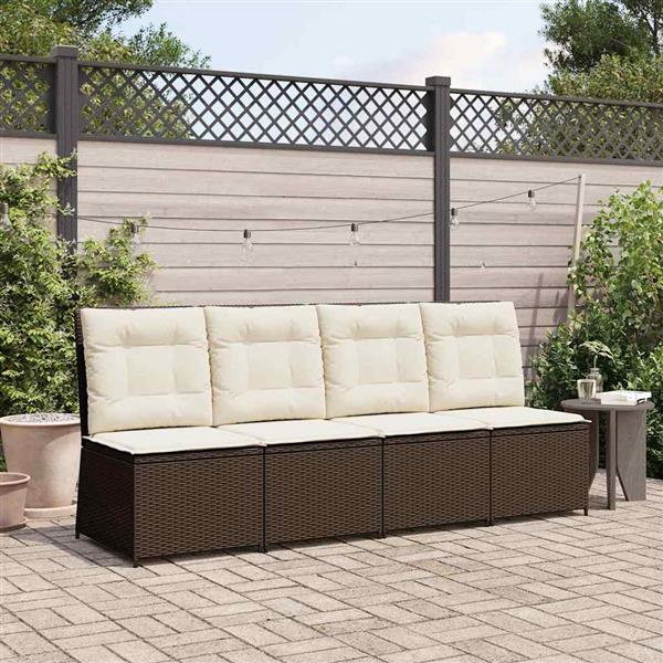Grote foto vidaxl tuinbank met kussen bruin poly riet tuin en terras tuinmeubelen