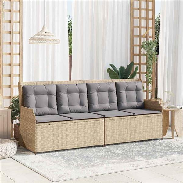 Grote foto vidaxl tuinbank met kussen beige poly riet tuin en terras tuinmeubelen