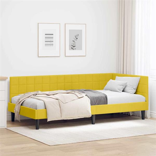 Grote foto vidaxl hoekbedframe met hoofdeinde geel 100 x 200 cm fluweel antiek en kunst stoelen en banken