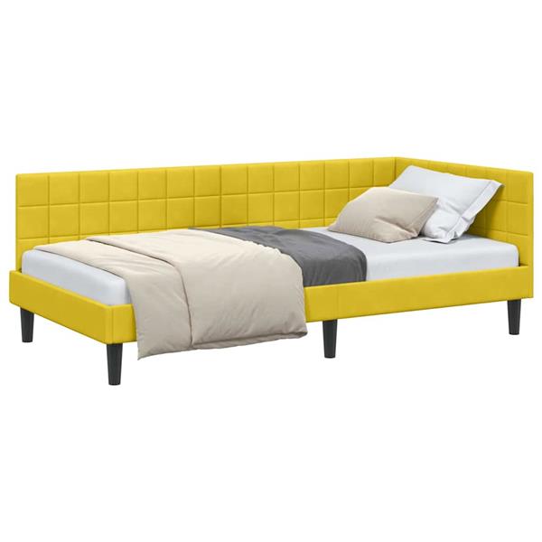 Grote foto vidaxl hoekbedframe met hoofdeinde geel 100 x 200 cm fluweel antiek en kunst stoelen en banken