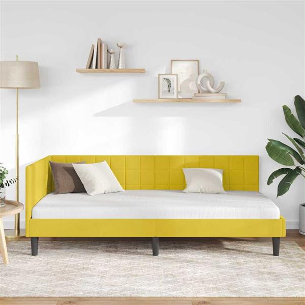 Grote foto vidaxl hoekbedframe met hoofdeinde geel 100 x 200 cm fluweel antiek en kunst stoelen en banken