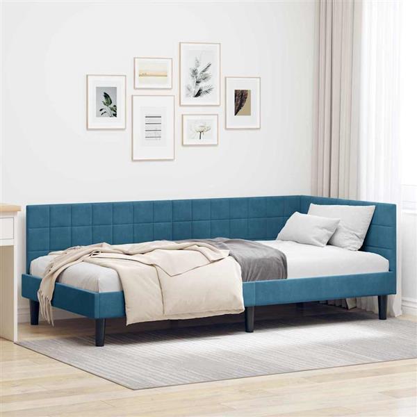 Grote foto vidaxl hoekbedframe met hoofdeinde blauw 100 x 200 cm fluweel antiek en kunst stoelen en banken
