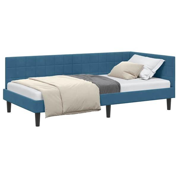 Grote foto vidaxl hoekbedframe met hoofdeinde blauw 100 x 200 cm fluweel antiek en kunst stoelen en banken