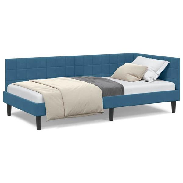 Grote foto vidaxl hoekbedframe met hoofdeinde blauw 100 x 200 cm fluweel antiek en kunst stoelen en banken