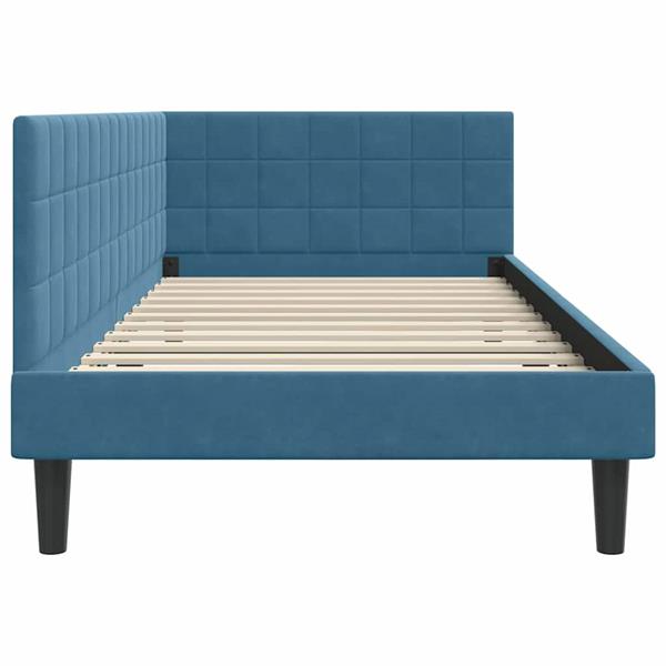 Grote foto vidaxl hoekbedframe met hoofdeinde blauw 100 x 200 cm fluweel antiek en kunst stoelen en banken