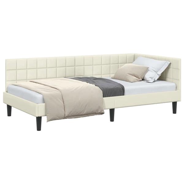 Grote foto vidaxl hoekbedframe met hoofdeinde cr me 90 x 200 cm fluweel antiek en kunst stoelen en banken