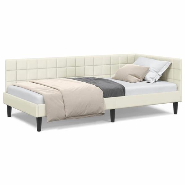 Grote foto vidaxl hoekbedframe met hoofdeinde cr me 90 x 200 cm fluweel antiek en kunst stoelen en banken