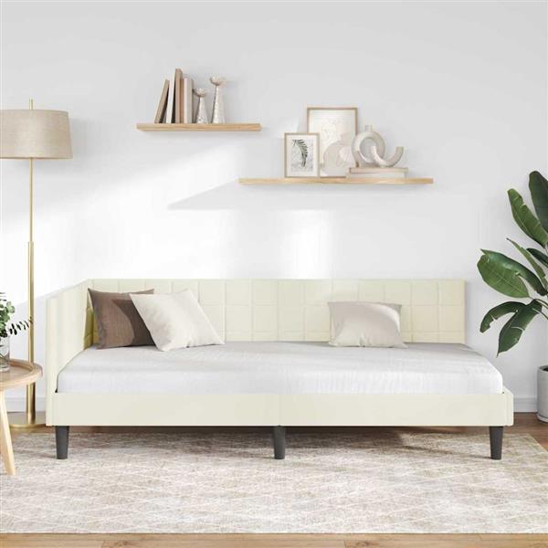 Grote foto vidaxl hoekbedframe met hoofdeinde cr me 90 x 200 cm fluweel antiek en kunst stoelen en banken