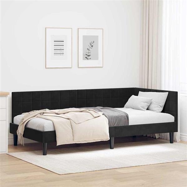Grote foto vidaxl hoekbedframe met hoofdeinde zwart 90 x 200 cm fluweel antiek en kunst stoelen en banken