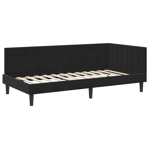 Grote foto vidaxl hoekbedframe met hoofdeinde zwart 90 x 200 cm fluweel antiek en kunst stoelen en banken