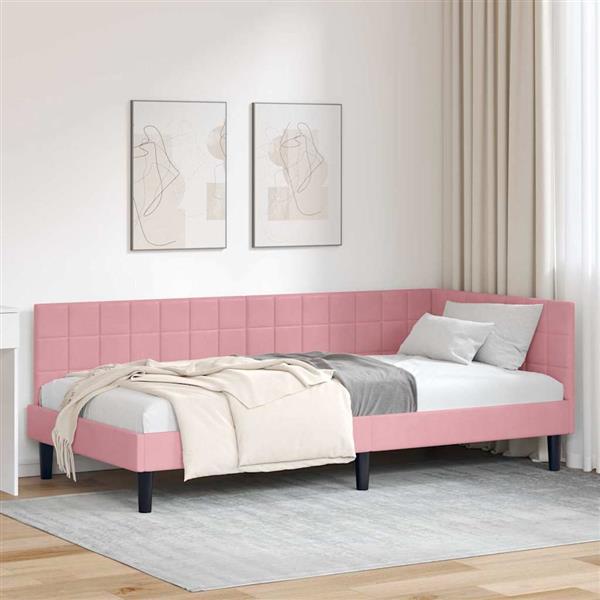 Grote foto vidaxl hoekbedframe met hoofdeinde roze 90 x 200 cm fluweel antiek en kunst stoelen en banken