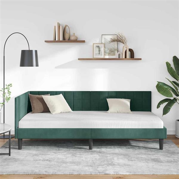 Grote foto vidaxl hoekbedframe met hoofdeinde donkergroen 90 x 200 cm fluweel antiek en kunst stoelen en banken