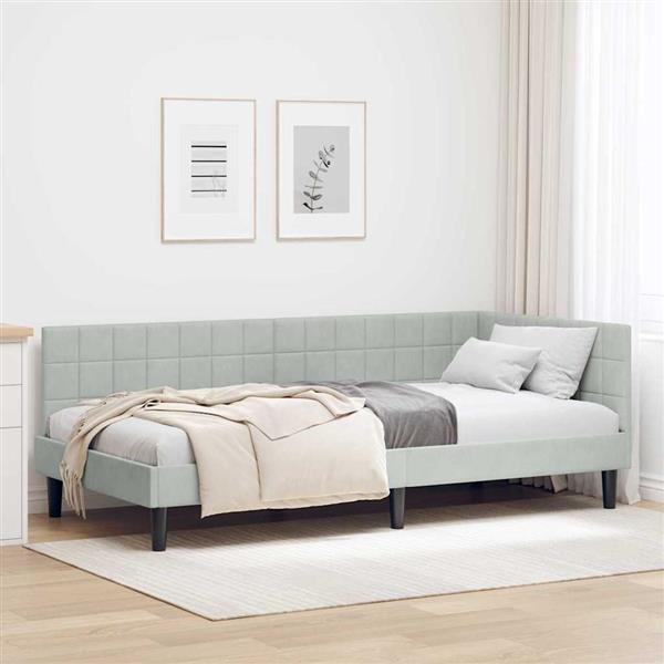 Grote foto vidaxl hoekbedframe met hoofdeinde lichtgrijs 90 x 200 cm fluweel antiek en kunst stoelen en banken