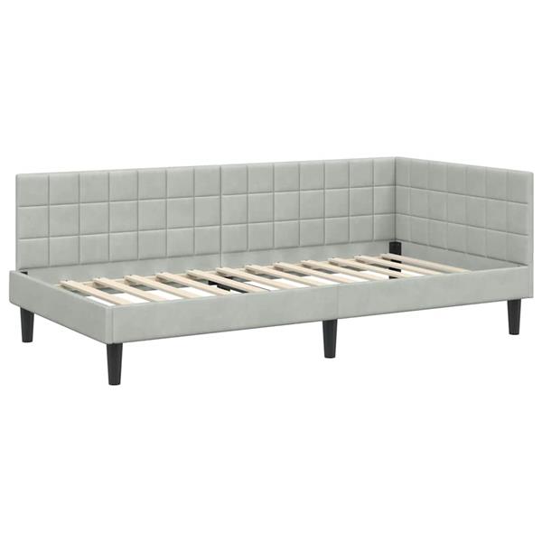 Grote foto vidaxl hoekbedframe met hoofdeinde lichtgrijs 90 x 200 cm fluweel antiek en kunst stoelen en banken