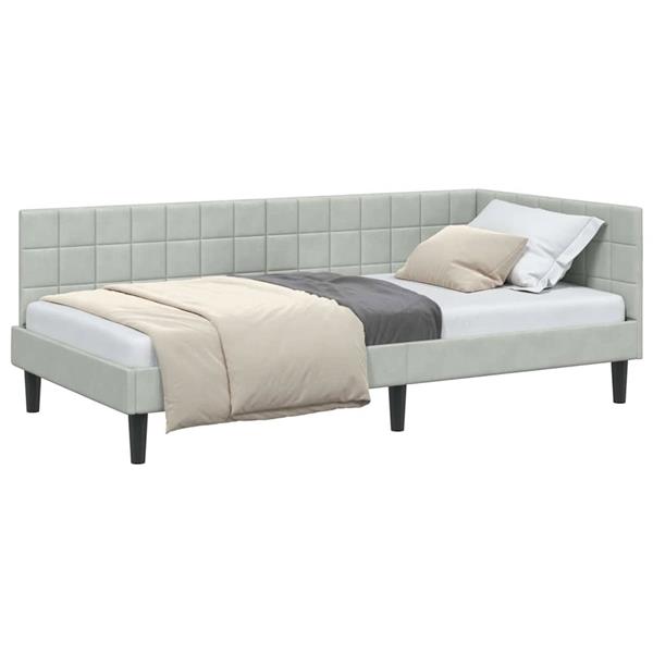 Grote foto vidaxl hoekbedframe met hoofdeinde lichtgrijs 90 x 200 cm fluweel antiek en kunst stoelen en banken