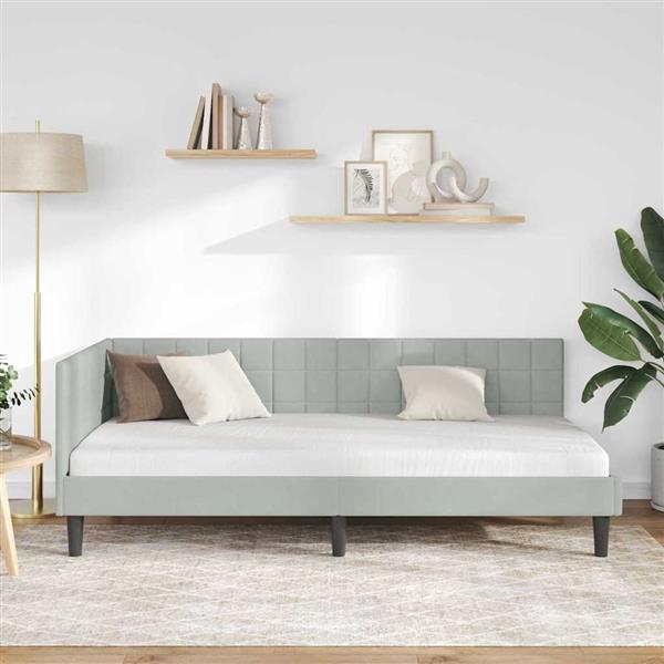 Grote foto vidaxl hoekbedframe met hoofdeinde lichtgrijs 90 x 200 cm fluweel antiek en kunst stoelen en banken