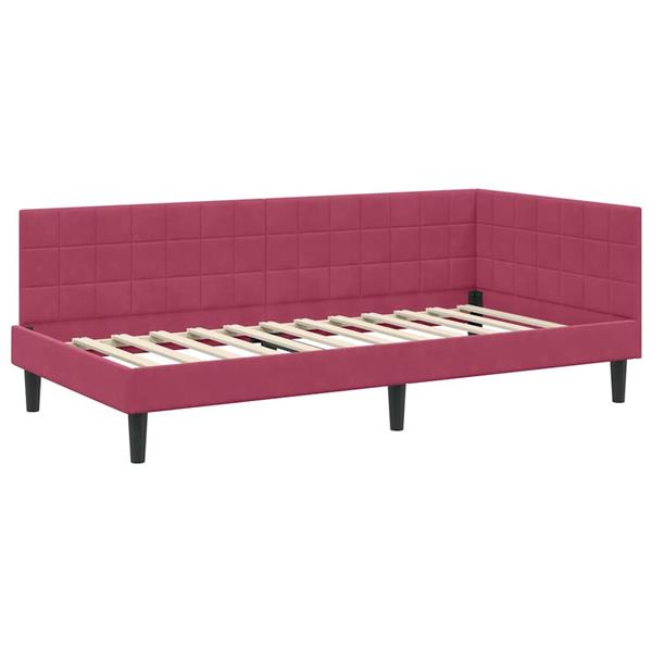Grote foto vidaxl hoekbedframe met hoofdeinde wijnrood 90 x 190 cm fluweel antiek en kunst stoelen en banken