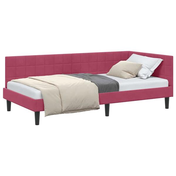 Grote foto vidaxl hoekbedframe met hoofdeinde wijnrood 90 x 190 cm fluweel antiek en kunst stoelen en banken