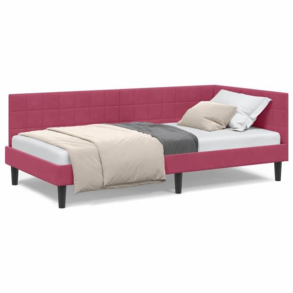 Grote foto vidaxl hoekbedframe met hoofdeinde wijnrood 90 x 190 cm fluweel antiek en kunst stoelen en banken