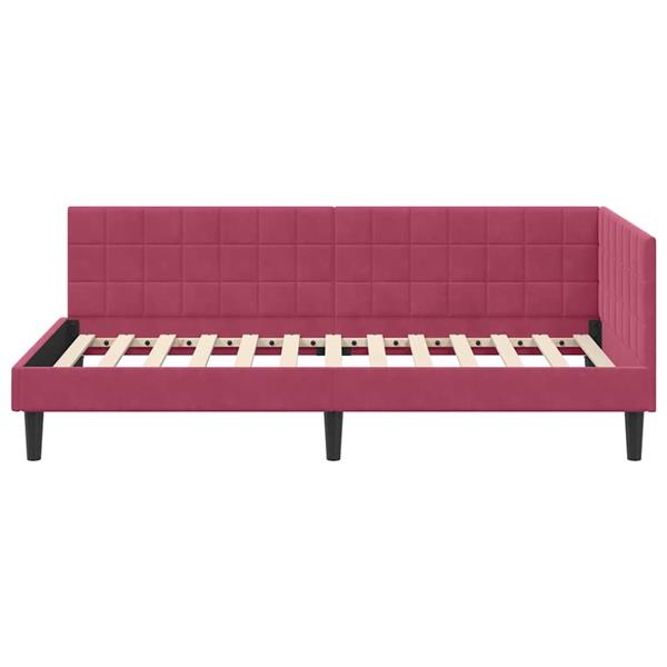 Grote foto vidaxl hoekbedframe met hoofdeinde wijnrood 90 x 190 cm fluweel antiek en kunst stoelen en banken
