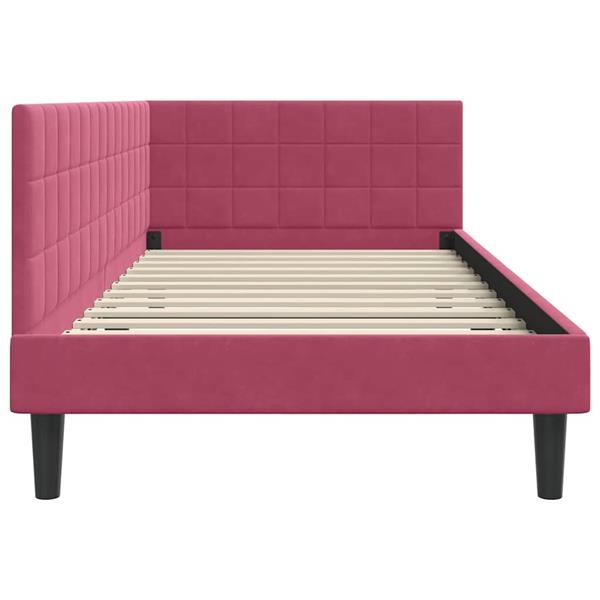 Grote foto vidaxl hoekbedframe met hoofdeinde wijnrood 90 x 190 cm fluweel antiek en kunst stoelen en banken